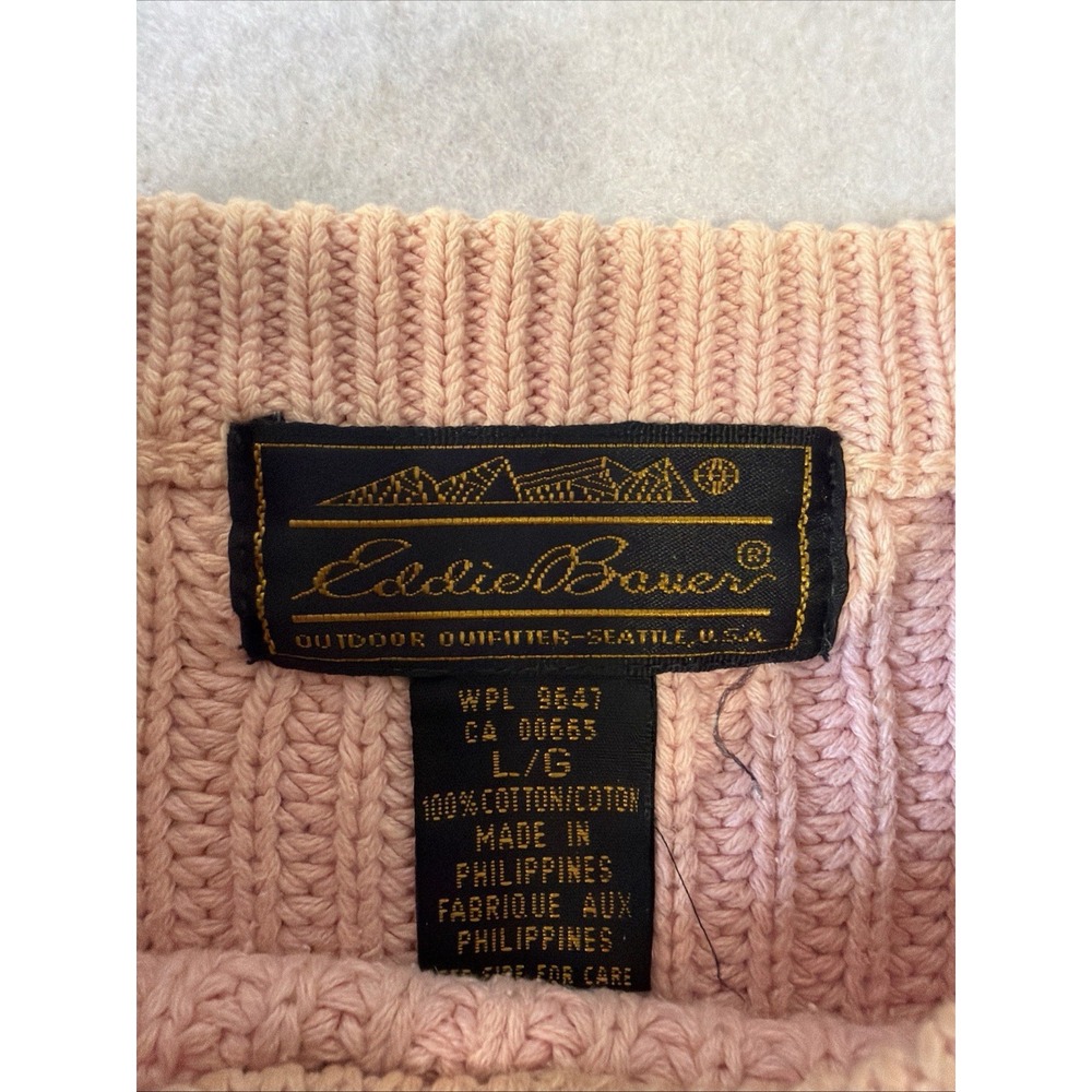 Vintage Eddie Bauer Sweater Bubblegum Pink Women's L 1990s Retro Ribbed Pullover